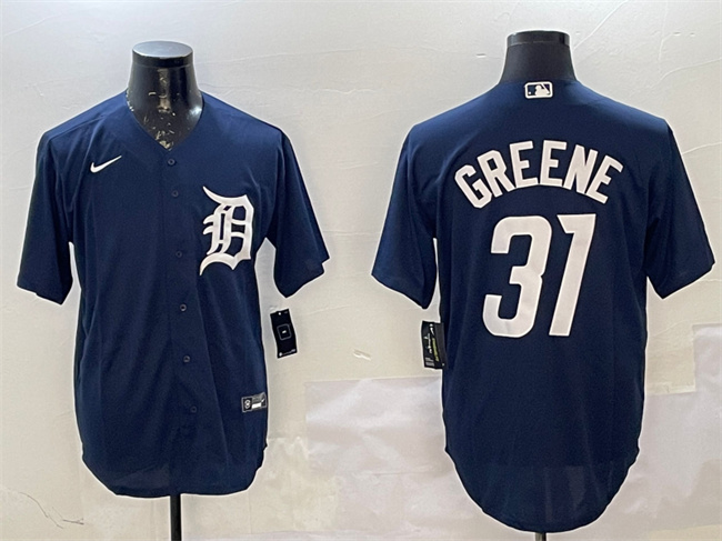 Men's Detroit Tigers #31 Riley Greene Navy Cool Base Stitched Baseball Jersey Men's Detroit Tigers #31 Riley Greene Navy Cool Base Stitched Baseball Jersey